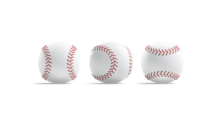 Blank white baseball ball with red seam mockup, front side