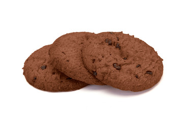 Cookies with chocolate chips on white background.
