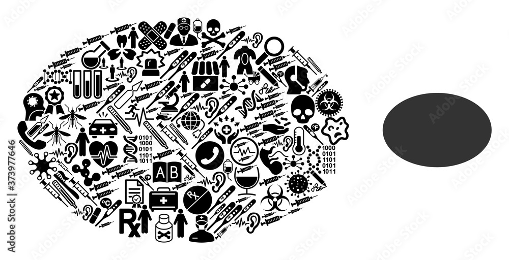 Poster mosaic filled ellipse of health care symbols and basic icon. mosaic vector filled ellipse is created