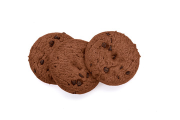 Cookies with chocolate chips on white background.