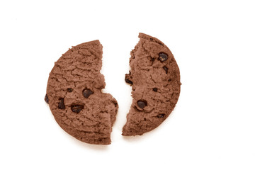 Cookies with chocolate chips on white background.