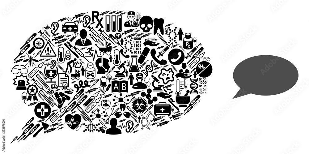 Poster mosaic message cloud from health care items and basic icon. mosaic vector message cloud is composed 
