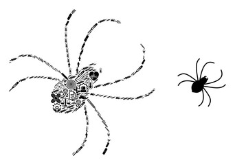 Mosaic spider of health care items and basic icon. Mosaic vector spider is composed with health care items. Flat design elements for doctor advertisement. Illustration is based on spider pictogram.