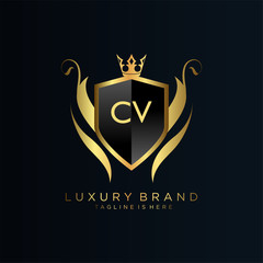 CV Letter Initial with Royal Template.elegant with crown logo vector, Creative Lettering Logo Vector Illustration.