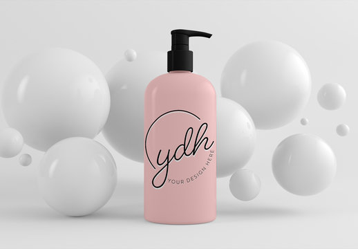 Hand Sanitizer Gel with Floating Spheres Background Mockup