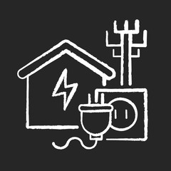 Obraz premium Electricity connection chalk white icon on black background. Electricity repair service. Electrical power. Construction process. Electrification improvement. Isolated vector chalkboard illustration