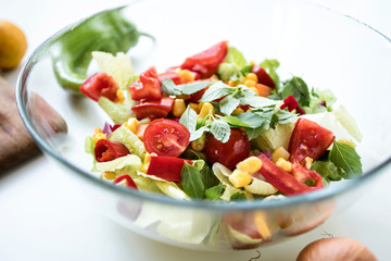 fresh salad with feta cheese and tomatoes