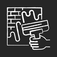 Wall putty chalk white icon on black background. Wide spatula knife. Plastering process. Designing buildings. Walls decoration. Spackling instruments. Isolated vector chalkboard illustration