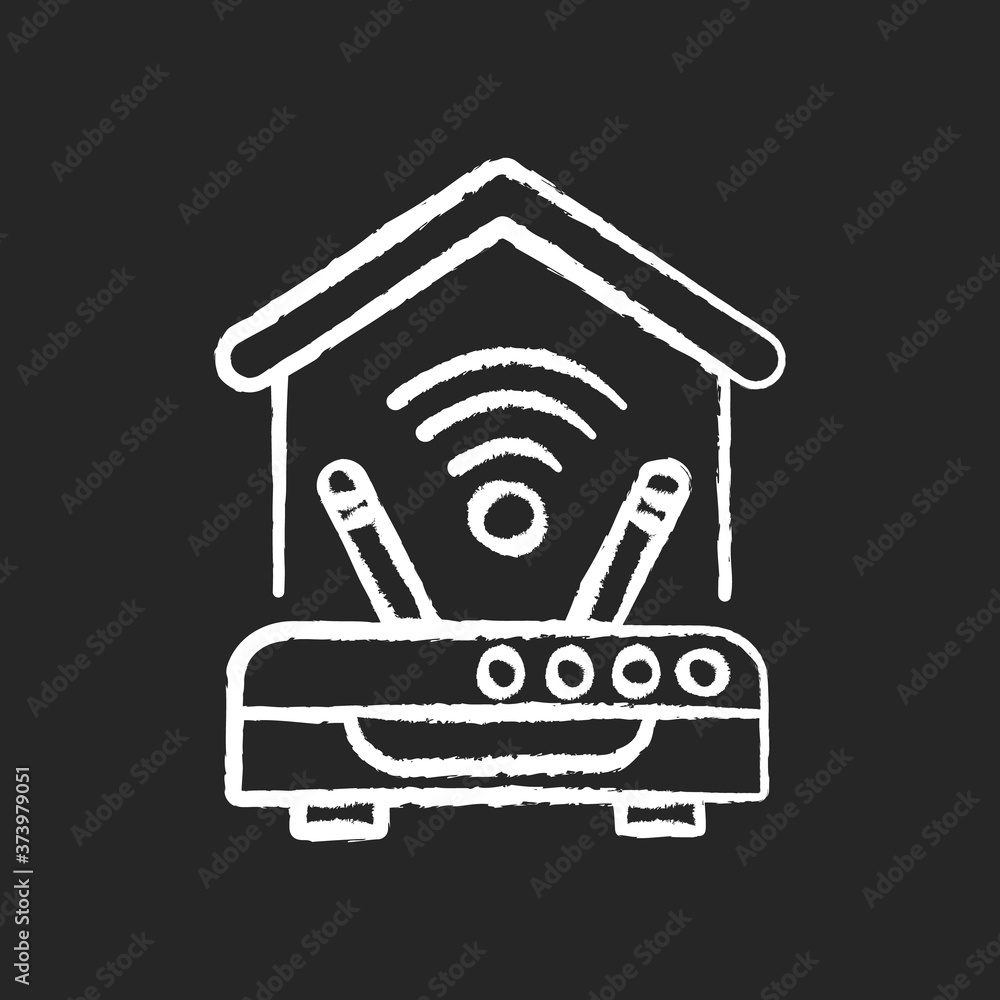 Poster internet connection chalk white icon on black background. wi fi router with two antennas. home inter