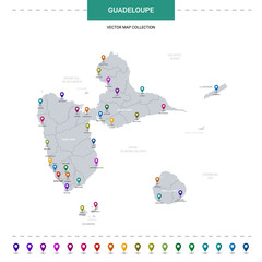 Guadeloupe map with location pointer marks. Infographic vector template, isolated on white background.