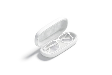 Blank white opened case with glasses mockup, side view