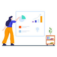 
Pie chart on board vector, effective management in flat style 
