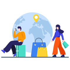 
Shopping bags with globe depicting global shopping vector 
