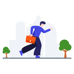 
Male avatar in hurry, go to work flat illustration design 

