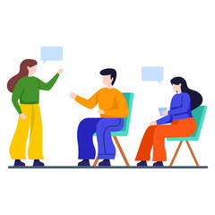  Flat illustration design of group therapy, group communication 