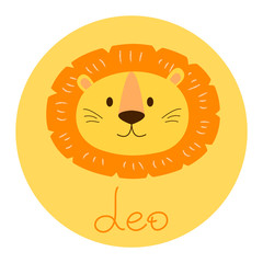 Lion head with Leo sign. Zodiac symbol. Vector isolated element.