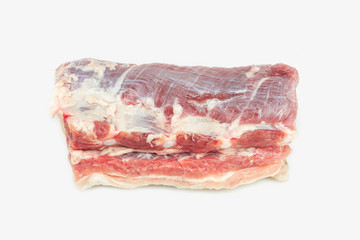 piece of fat pork ribs, raw meat, isolated on white