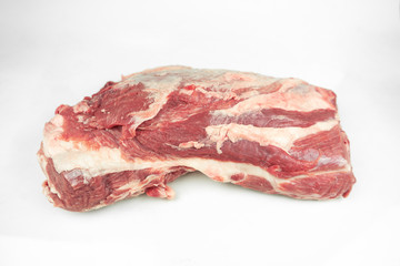 large piece of fat pork fillet, raw meat, isolated on white