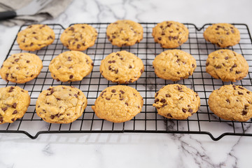 Chocolate Chip Cookies on Wire Cooling Rack