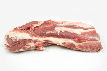 large piece of fat pork fillet, raw meat, isolated on white