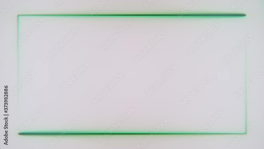 Fototapete couple of bright green neon lines is moving on white background and forming rectangle frame at the s