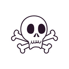 halloween skull cartoon with bones free form line style icon vector design