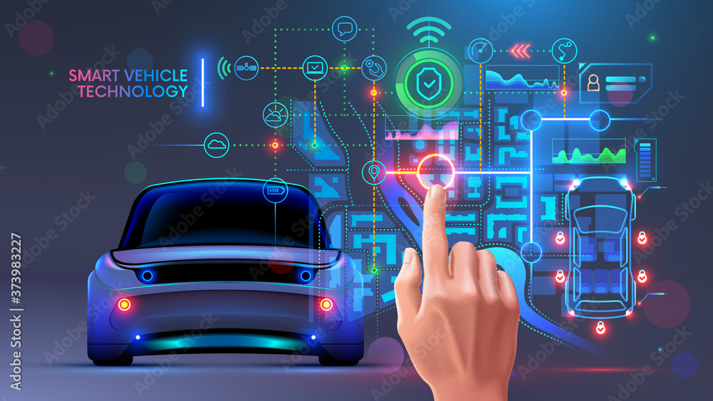Leinwandbilder future automotive smart vehicles intelligent system concept. computer virtual diagnostic interface o