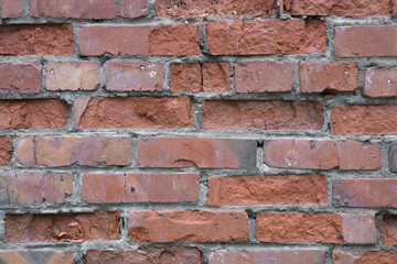 Wall of red bricks. Texture or background of bricks.