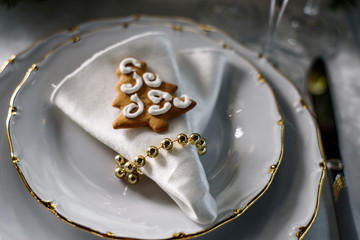 Christmas dinner table setting.