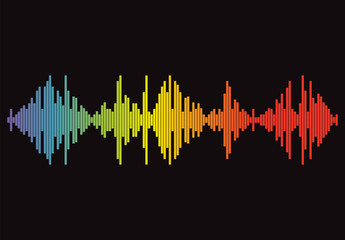 Popular pulse music player on black background. Audio colorful wave logo. Rainbow equalizer element. Jpeg