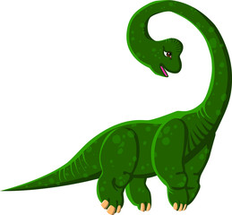 Green cartoon Brachiosaurus. Dinosaur. Vector color isolated image.