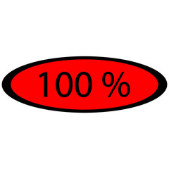 red oval with black border and inscription 100%