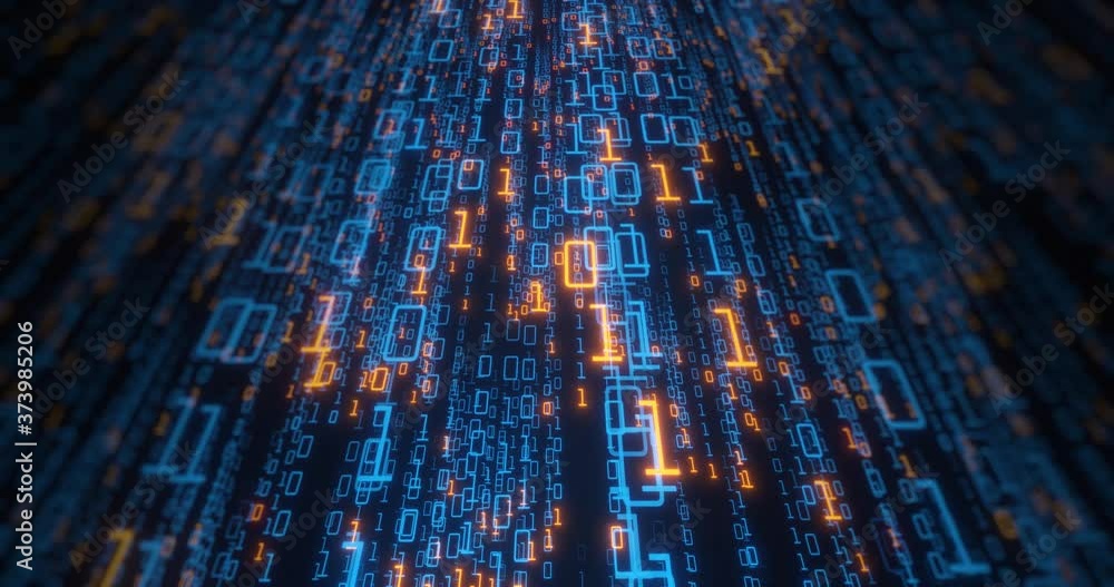  binary code flowing down screen at angle. abstract visual of computer data, downloading from interne