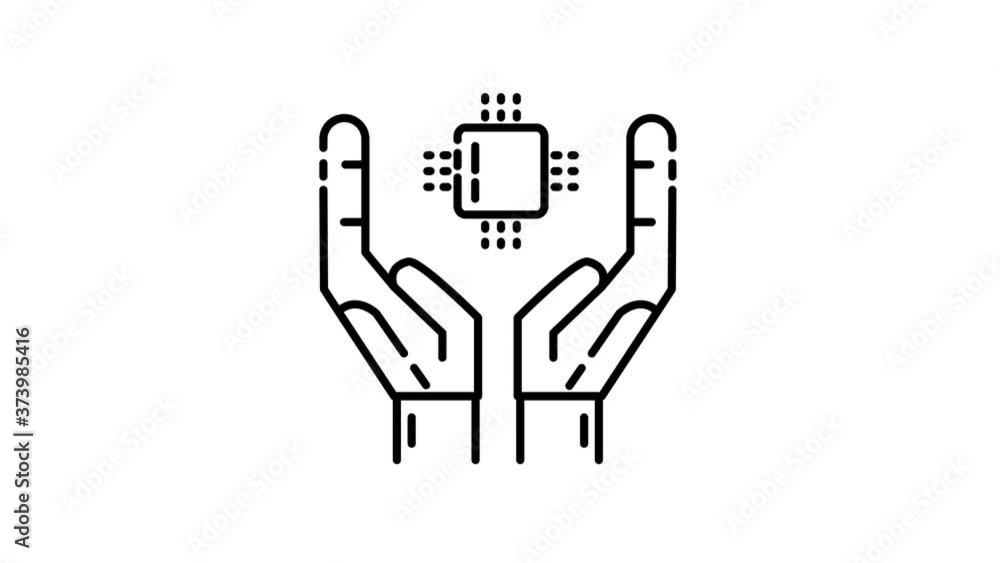 Poster cpu in hands line icon on the alpha channel
