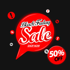 Black Friday Sale up to 50% off, banner design template, clearance offer, end of season, vector illustration