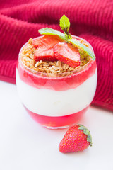Italian dessert panna cotta with strawberries