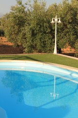 Large oval pool with mountain views