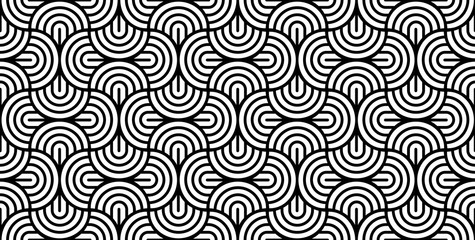 Vector seamless pattern with bold striped circles. Stylish geometric texture. Modern abstract background.