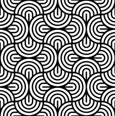 Obraz premium Vector seamless pattern with bold striped circles. Stylish geometric texture. Modern abstract background.