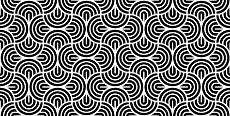 Vector seamless pattern with bold striped circles. Stylish geometric texture. Modern abstract background.