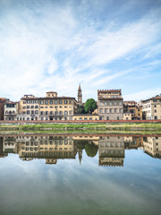 Fototapeta na wymiar Reflecion on the arno river in Florence April 2020 