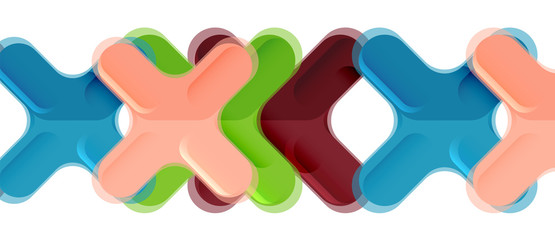 Glossy multicolored plastic style cross composition, x shape design, techno geometric modern abstract background. Trendy abstract layout template