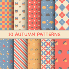 Set of the autumn theme patterns. Vector illustration.