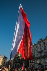 Polish flag in Cracow's marketlpace, Cracow