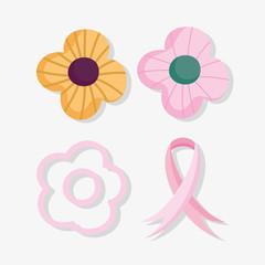 breast cancer awareness flowers and ribbon fight vector design