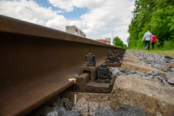 Fototapeta na wymiar Railway rails and rubble stones.