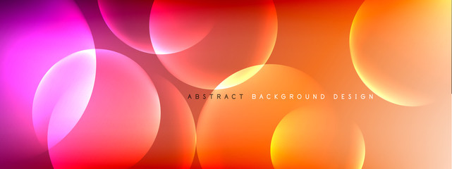 Vector abstract background liquid bubble circles on fluid gradient with shadows and light effects. Shiny design templates for text