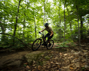 Fototapeta na wymiar Mountain biking in the forest