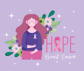 breast cancer awareness month hope woman flowers foliage design