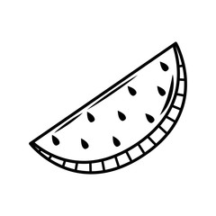 Vector line art watermelon icon. Isolated fruit silhouette in cartoon style. Fruit pictogram for coloring page